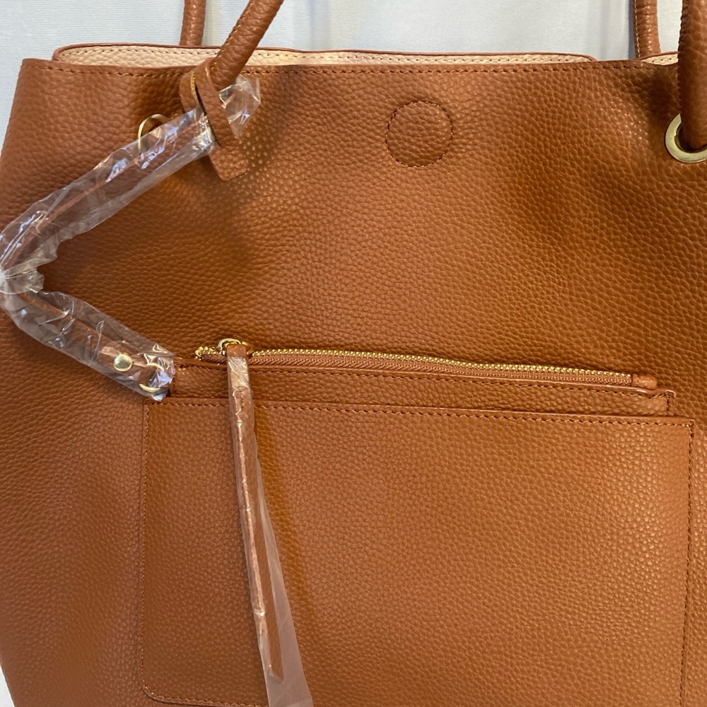 Large Shoulder Tote Bag Purse with attached coin purse Light Brown